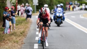 Geraint Thomas lors de la 14e étape du Tour de France entre Pau - Luchon-Superbagnères, le 19 juillet 2025.