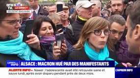 "Ce n'est pas la première fois que j'entends des gens qui râlent après moi, j'ai eu bien pire", répond Emmanuel Macron lors d'un échange avec une manifestante