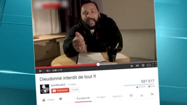 Dieudonné a publié une vidéo sur Youtube, vendredi soir, dans laquelle il appelle ses fans à acheter le DVD de son spectacle interdit, "Le Mur".