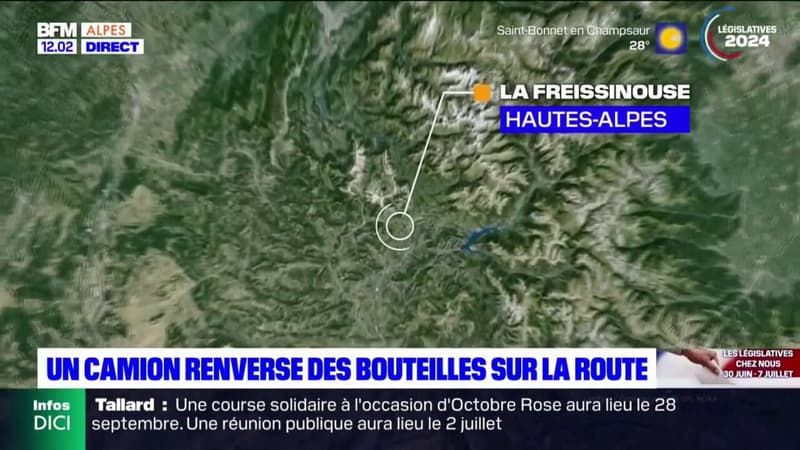 La Freissinouse: un camion renverse des bouteilles sur la route