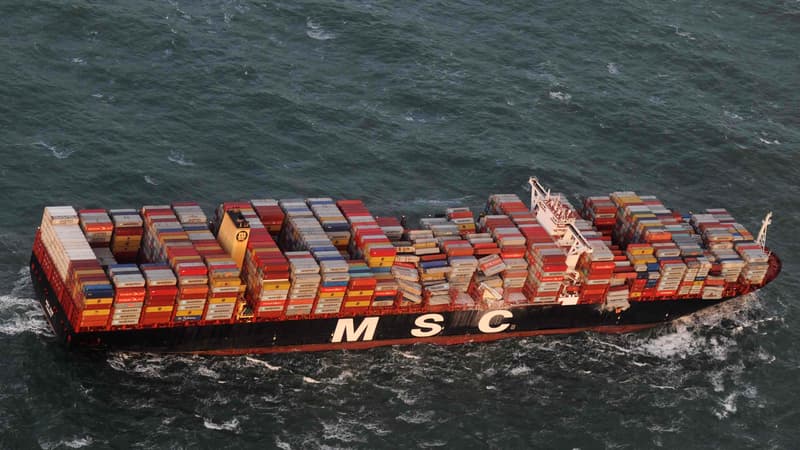 Le porte-conteneur MSC Zoe, en mer du Nord, le 2 janvier 2018.