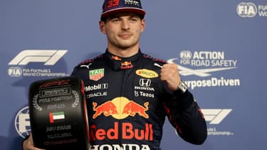 Le pilote néerlandais Max Verstappen après avoir décroché la pole position lors du Grand Prix d'Abou Dhabi le 11 décembre 2021