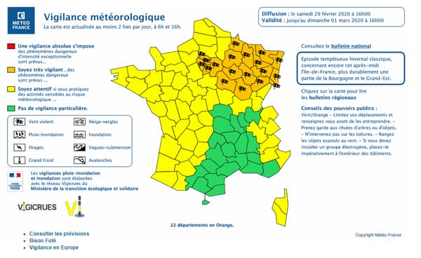 Les départements en vigilance orange Les départements en vigilance orange
