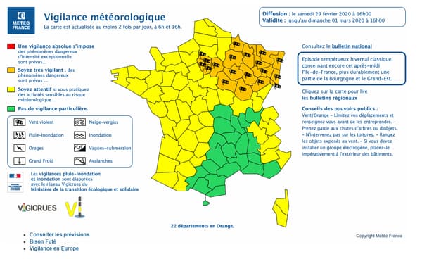 Les départements en vigilance orange