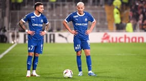 Jonathan Clauss et Amine Harit lors de Lens-OM, le 12 novembre 2023