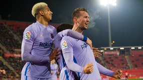Luuk de Jong célèbre son but contre Majorque avec le Barça