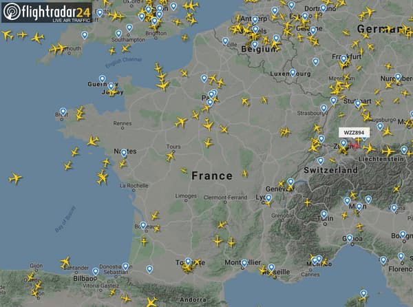 Les vols au-dessus de la France le 26 mars 2020 à 8h45