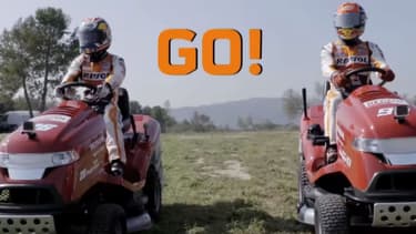 Le champion du monde 2016 de MotoGP Marc Marquez et son coéquipier Dani Pedrosa ont troqué leur moto contre des tondeuses.