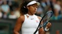 La Japonaise Naomi Osaka, après un point perdu face à la  Kazakhe Yulia Putintseva, au 1er tour du tournoi de Wimbledon, le 1er juillet 2019 à Londres