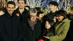 Tony Estanguet avec Thomas Bach et Anne Hidalgo lors d'un événement lié aux JO de Paris, le 28 novembre 2023