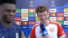 La séquence sympa entre Thomas Müller et Aurélien Tchouaméni sur CBS Sports après Bayern-Real (2-2), le 30 avril 2024