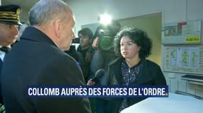 Gérard Collomb dialogue avec une policière au commissariat de Champigny-sur-Marne