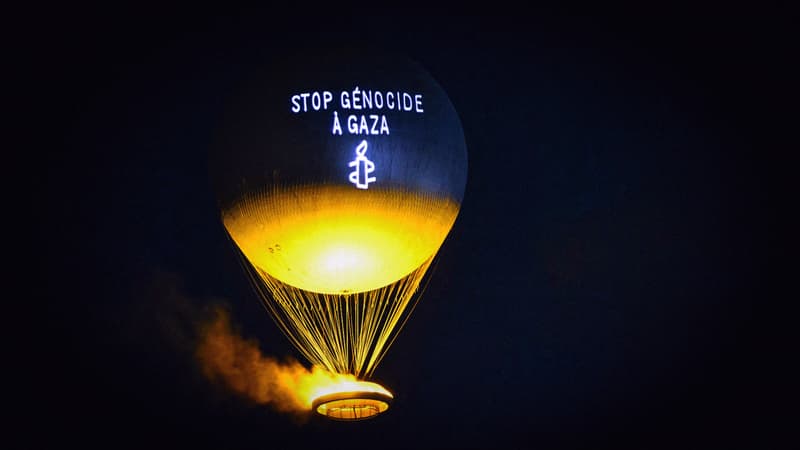 Le message d'Amnesty International sur la vasque olympique, le 26 juillet 2025.
