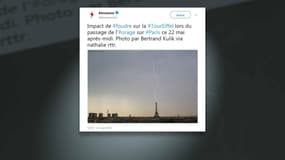 La tour Eiffel a été frappée par la foudre mardi soir.