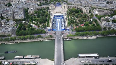 Vue du site du Trocadéro depuis la Tour Eiffel, JO de Paris 2024, 24 juillet 2024 (illustration).