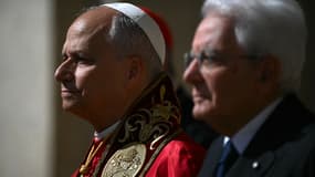 Le pape Léon XIV aux côtés du président italien Sergio Mattarella lors de sa visite officielle le 14 octobre 2024 au Quirinal