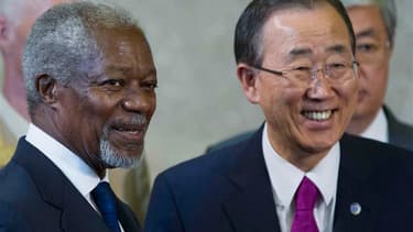 Les Etats membres du groupe d'action sur la Syrie, réunis samedi à Genève, se sont mis d'accord sur les principes d'un processus de transition politique dirigé par les Syriens, a annoncé l'émissaire international Kofi Annan (ici aux côtés du secrétaire gé