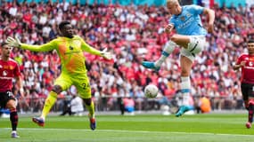 Erling Haaland face à André Onana le 10 août 2024