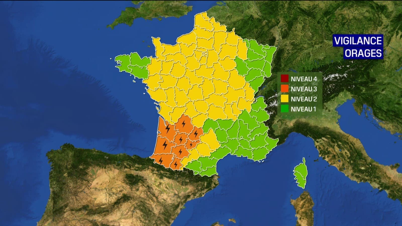 9 départements ont été placés en vigilance orange par Météo France ce 11 septembre 2023, pour risque d'orages violents.