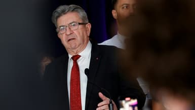 Le leader de LFI Jean-Luc Mélenchon s'adresse à ses partisans le 9 juin 2024 à Paris après l'annonce d'élections législatives anticipées