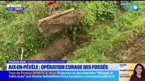 Aix-en-Pévèle: des agriculteurs curent les fossés pour prévenir de nouvelles inondations