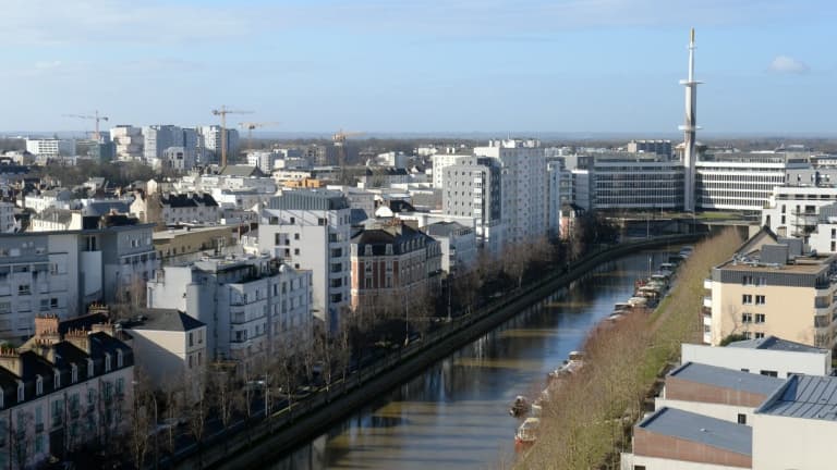 Vue aérienne de la Vilaine à Rennes, en 2014