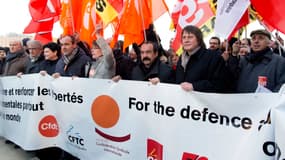 Les principaux leaders syndicaux en février dernier, unis pour leur droit à manifester (image d'illustration)