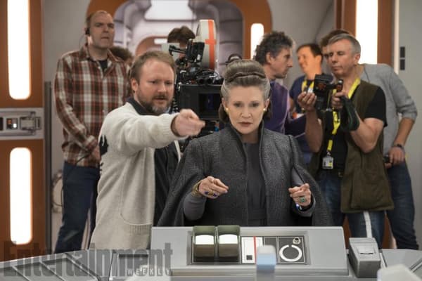 Carrie Fisher et Rian Johnson sur le plateau de "Star Wars VII: les Derniers Jedi"