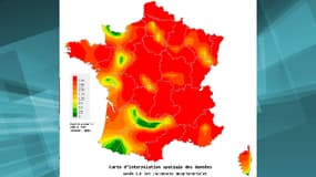 Syndrômes grippaux recensés la 5e semaine de 2013 par le réseau Sentinelles, en nombre de cas pour 100.000 habitants.