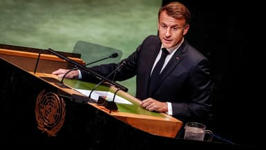 Emmanuel Macron au sommet de l'ONU, à New York,  le 22 septembre 2025.