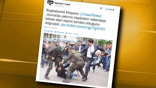 Un proche conseiller du Premier ministre turc, Recep Tayyip Erdogan, a été pris en flagrant délit de violence à l'égard d'un manifestant.