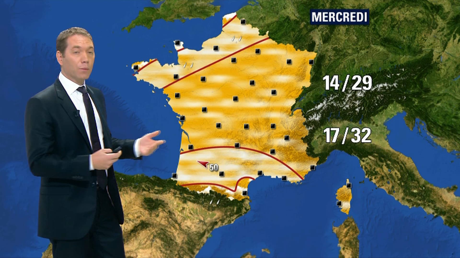 Prévision Météo-France pour mercredi 12 septembre 2018