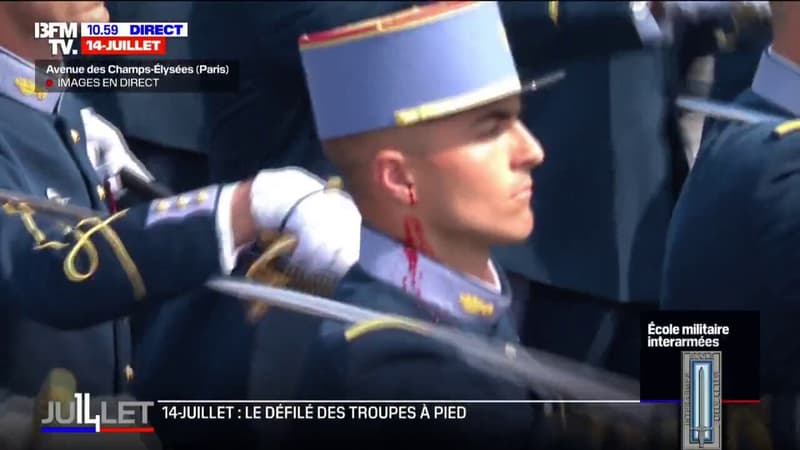 14-Juillet: un élève-officier s'égratigne l'oreille avec son épée durant le défilé