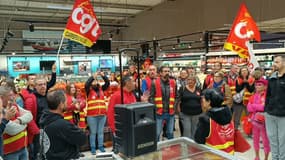 Une manifestation au sein de l'Intermarché de Solliès-Pont (Var) le vendredi 8 septembre 2024 par la CGT.
