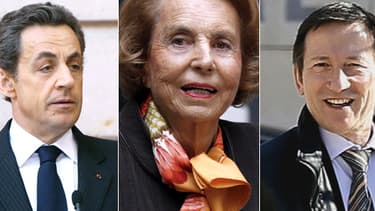 Nicolas Sarkozy, à gauche, Liliane Bettencourt, au centre, et le juge Gentil à droite, sont les principaux protagonistes de l'affaire.