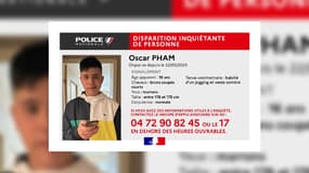Le jeune Oscar, disparu dans la métropole de Lyon, n'a pas donné signe de vie depuis le 22 mai dernier.