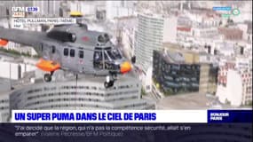 Un Super Puma dans le ciel de Paris pour livrer du matériel