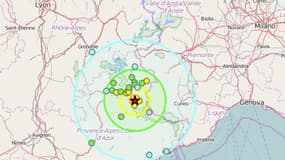 La localisation du séisme vendredi, dans le Sud-Est de la France.