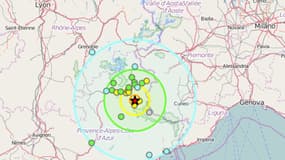 La localisation du séisme vendredi, dans le Sud-Est de la France.
