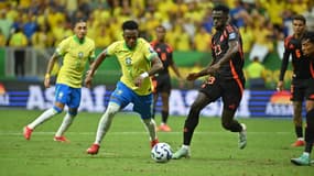 Vinicius lors du match Brésil-Colombie (2-1, qualifs Coupe du monde 2026), le 20 mars 2025