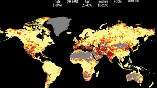 La carte mondiale des zones atteintes par la pénurie d'eau. La carte mondiale des zones atteintes par la pénurie d'eau.