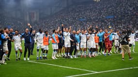 Les joueurs de l'OM après leur victoire contre le PSG en Ligue 1, le 22 septembre 2025