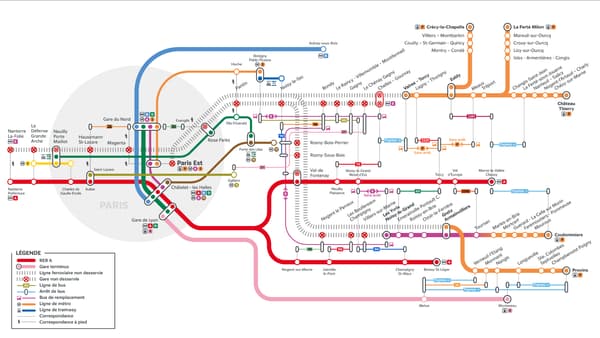 Carte des perturbations liées à la fermeture de la Gare de l'Est le 21 septembre.