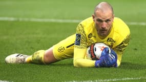 Le gardien serbe de Reims, Predrag Rajkovic, lors du match de Ligue 1 à domicile contre Lyon, le 12 mars 2021