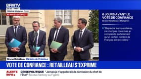 Vote de confiance: "J'ai indiqué pour ma part, le choix que j'avais fait [...] pour ne pas rejoindre celles et ceux qui veulent se comporter comme des incendiaires", fustige Bruno Retailleau (LR)