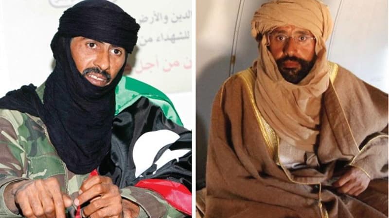 Saïf al Islam Kadhafi (àdroite), capturé le week-end dernier par des partisans du nouveau pouvoir, a été capturé grâce à la dénonciation par Youssef Saleh al Hotmani (à gauche), un nomade libyen guide du désert, qui dit avoir été engagé pour faire passer