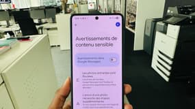 La fonction d'avertissements de contenu sensible dans Google Messages.
