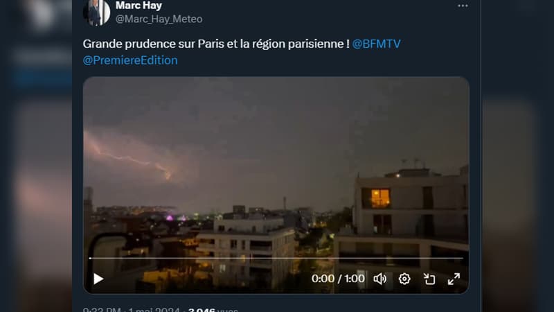 Des images de l'orage qui touche la région parisienne ce mercredi 1er mai.