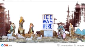 Capture du poste Facebook de Phil Mandeville, membre du conseil paroissial de Sainte-Suzanne (Massachusetts) montrant la crèche de Noël de la paroisse. 