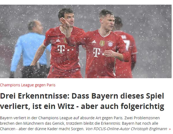 "La derrota del Bayern es una broma, pero tiene sentido"Según Focus Online